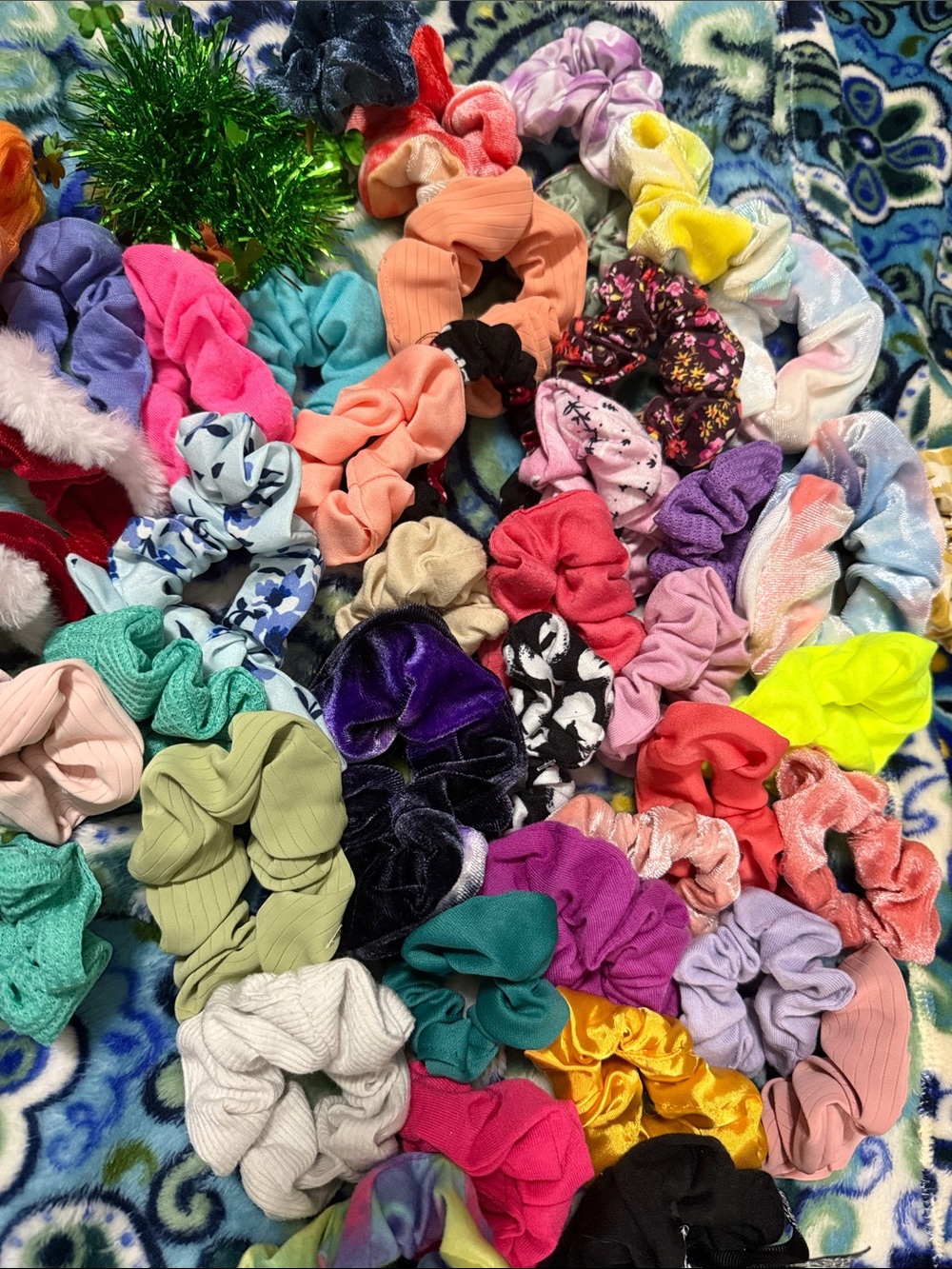 45 Assorted Girls' Colorful Hair Scrunchies Set - Multi-Color
